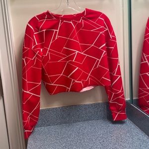 Red and White Geometric Design Cropped Crewneck (Never Used/New)